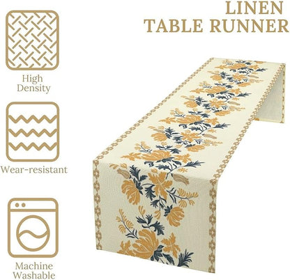 Vintage Yellow Floral Table Runner,Spring Summer Boho Flower Print Table Decoration for Kitchen Dining Table Home Farmhouse Party Decor 13x60in