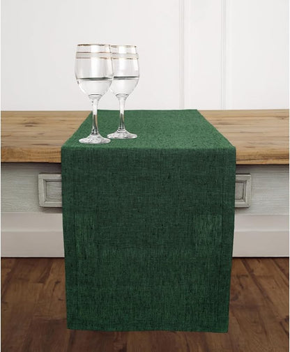 Solino Home Linen Table Runner 48 Inches - 100% Pure Linen Forest Green Table Runner 14 x 48 Inch Ideal for Dresser and Coffee Tables - Athena - Winter, Easter, St Patricks Day