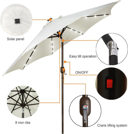 9 ft Solar Umbrella, 32 LED Lighted Patio Umbrella, Table Market Umbrella - Image 2