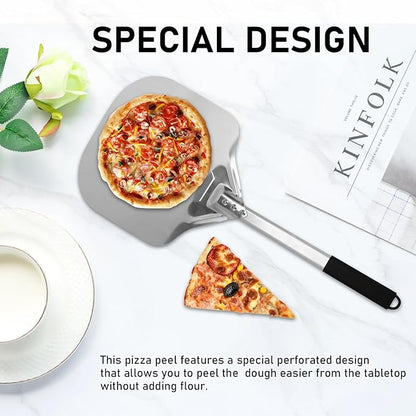 Perforated Pizza Peels 6 INCH pizza spatula paddle Long Handle Metal Pizza Spatula for Indoor and Outdoor (12 Inch)