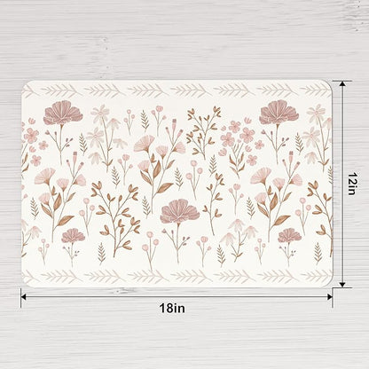 QIYI Placemats Set of 4, 12x18 Inch Faux Leather Place Mats for Kitchen Dinning, Heat Resistant Anti Slip Floral Table Mats, Waterproof Wipeable Washable Placemat Party Beige Table Décor, Pink Flowers