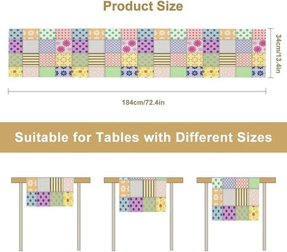 Patchwork Table Runner, Vintage Colorful Floral Plaid Tablecloth Table Runner for Indoors Outdoor Dining Kitchen Home Party 13x36in