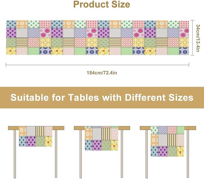 Patchwork Table Runner, Vintage Colorful Floral Plaid Tablecloth Table Runner for Indoors Outdoor Dining Kitchen Home Party 13x120in