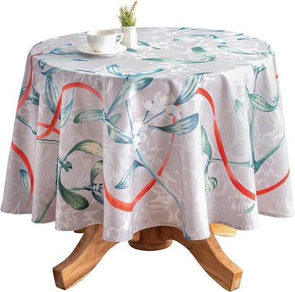Maison d' Hermine Table Cloth Round Table 100% Cotton 63 Inches Fall Tablecloth Reusable Everyday Use for Thanksgiving Christmas Decorations Dining Farmhouse Party (Enora)