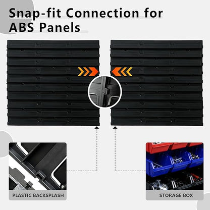 94 Pcs Wall Mounted Storage Bins, Garage Organizer System with Black, Blue, Red Plastic Bins, ABS Material, 30.7 x 30.7 x 5.9 Inch, for Nuts and Bolts Storage