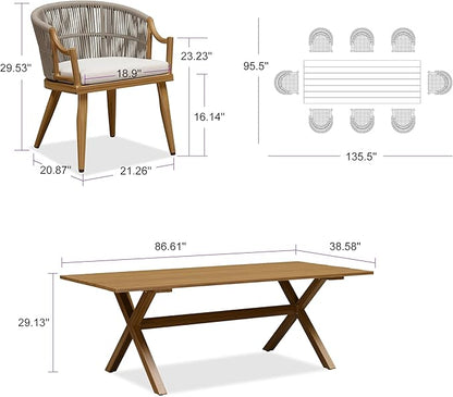 PURPLE LEAF 9 Pieces Outdoor Dining Set All Weather Wicker Patio Dining Set with Rectangular Aluminum Table and Modern Armrest Dining Chairs for Garden Deck Backyard Kitchen, Teak