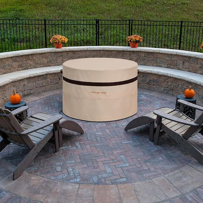 50 Inch Round Fire Pit Cover Beige, Heavy Duty Weatherproof with Air Vent, Outdoor Patio Cover for Fire Bowl & Gas Fire Pit Tables