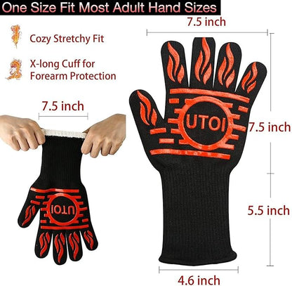 BBQ Grill Gloves 1472°F Heat Resistant, Long Grilling Gloves Oven Mitts for Campfire & Fire Pit, Smoker, Fireplace, Kitchen and Outdoor Cooking, XL Size, Red
