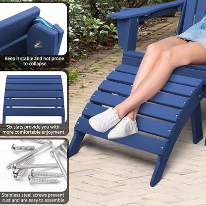 FUNBERRY Folding Adirondack Ottoman Set of 2, HDPE All Weather Outdoor Foot Rest, Easy Storage Patio Footstool, Ottomans and Footstools for Outside