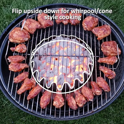 BBQitALL Charcoal Basket, Charcoal Ring, for Two Zone or Indirect Cooking with Briquettes, Lump, Great Gift. Made in The USA! Fits Weber Kettle Grills 22", 18", 14"