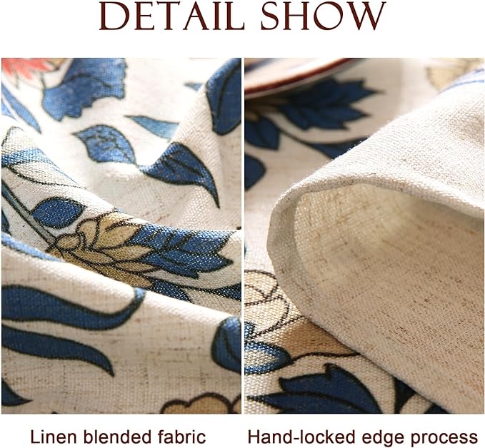 patdrea Designer Blue Small Tablecloth for Rectangle Table,Vintage Linen with Leaves and Floral Pattern Tablecloths,Farmhouse Decor Cover for Kitchen Dining Christmas,Thanksgiving,55"x71"-Ivar a