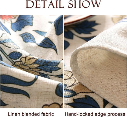 patdrea Designer Blue Small Tablecloth for Rectangle Table,Vintage Linen with Leaves and Floral Pattern Tablecloths,Farmhouse Decor Cover for Kitchen Dining Christmas,Thanksgiving,55"x71"-Ivar a