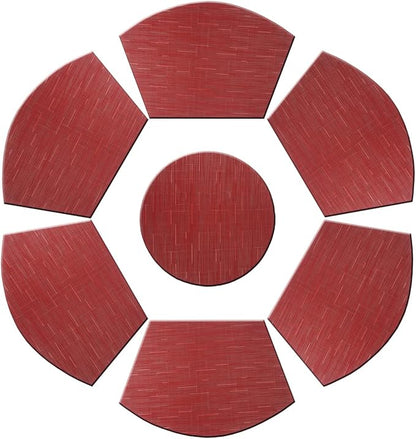 PIGCHCY Wedge Shaped Placemats Set of 6 with Centerpiece Round Mats Washable Kitchen Placemats Heat-Resistant Table Mats (Burgundy Red)