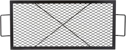 VEVOR X-Marks Fire Pit Grill Grate, Rectangle Cooking Grate, Heavy Duty Steel Campfire BBQ Grill Grid with Handle & Support X Wire, Portable Camping Cookware for Outside Party Gathering, 32 Inch Black