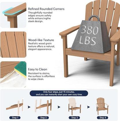 Compact Stackable Adirondack Chairs Set of 4, Teak | 26.3" Wide HDPE, - Image 6