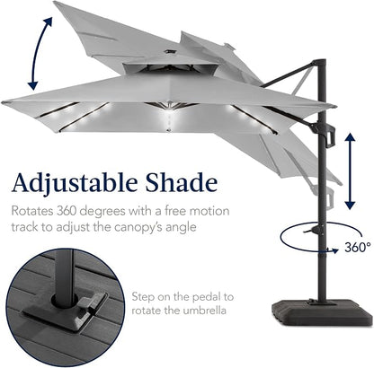 Best Choice Products 9x12ft LED Cantilever Patio Umbrella w/Base Included & - Image 5