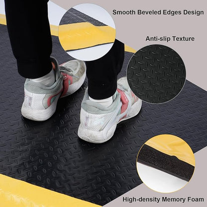 Nisorpa Anti Fatigue Mats Industrial 2' x 6' Ergonomic Standing Mat 15/16" Extra Thick Kitchen Rugs for Standing Heavy Duty Commercial Diamond Plate - Safety Support for Leg & Back Pain