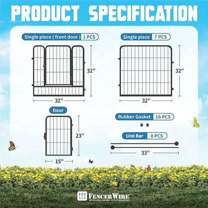 Fencer Wire Decorative Wire Fence, Panel Decor, Heavy Duty Iron Landscape Patio Flower Bed Animal Barrier Border Edging Section, Foldable Garden Fence for Yard for Dog Outdoor, 32 Inch x 21 FT