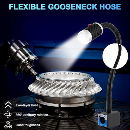 YJINGRUI 9W LED Magnetic Work Light, 900LM Super Bright Gooseneck Lamp with Strong Magnetic Base, 360° Flexible Shop Light for CNC Lathe, Sewing Machine, Workbench, Auto Repair, Grill & Indoor Tasks