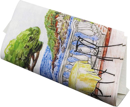 Gugrida Placemats Set of 6 Plaid Checkered Colorful Landscape PVC Placemat for Dining Table Durable Woven Vinyl Stain tablemats 18"X12"