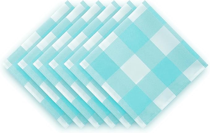 Buffalo Plaid Table Napkins Set of 25 Checkered Cloth Napkins 17x17 inch Washable Dinner Gingham Pattern Napkins Soft Napkins for Wedding Party Dining Banquet(Aqua and White)