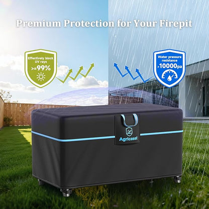 Fire Pit Cover Rectangular 44 Inch for 40''- 44'' Fire Pit, 600D Heavy Duty Firepit Cover Waterproof Fire Table Cover with Air Vent, 4 Windproof Buckles, Drawstring - 44''L x 28''W x 24''H