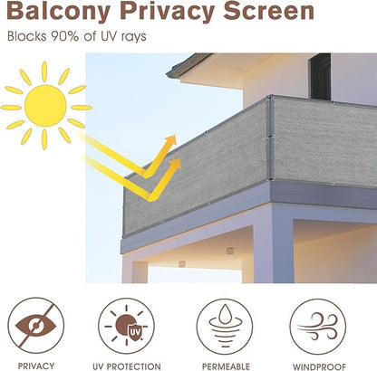 SUNNY GUARD 2.5/2.6/3/3.3/4/5/6/8 Balcony Privacy Screen Fence, Apartments Railing, Heavy Duty Wind Block Screen for Outdoor,Porch,Patio,Deck Privacy,3'x10' Brown-Grey（We Make Custom Sizes）