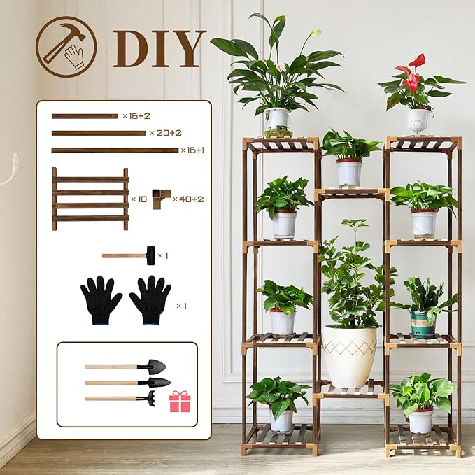 Plant Stand Indoor Outdoor, 10 Tiered Plant Shelf Wood Plant Rack | Tall Plant - Image 6