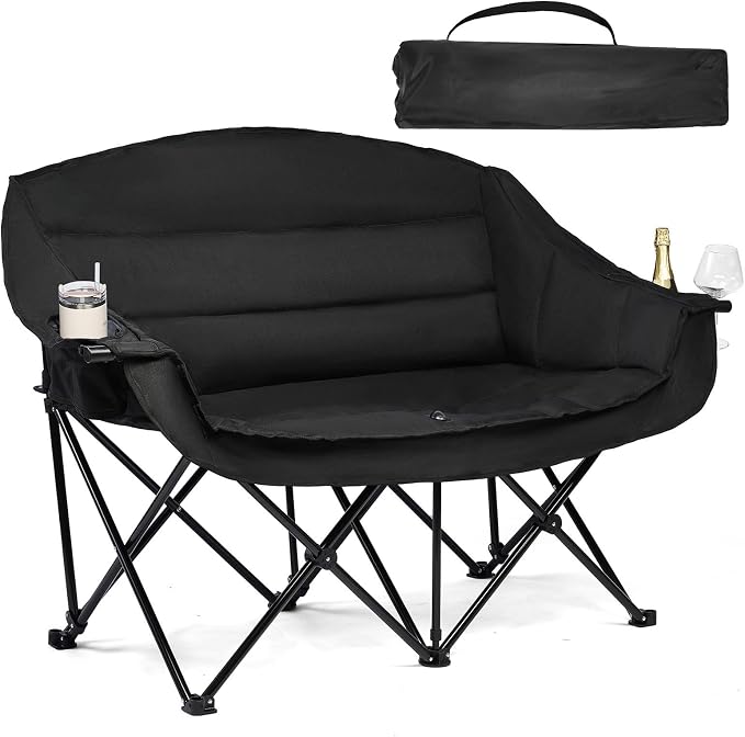 Double Camping Chair Loveseat -2 Person Oversized Padded Outdoor Camp Couch | by PUVASIA