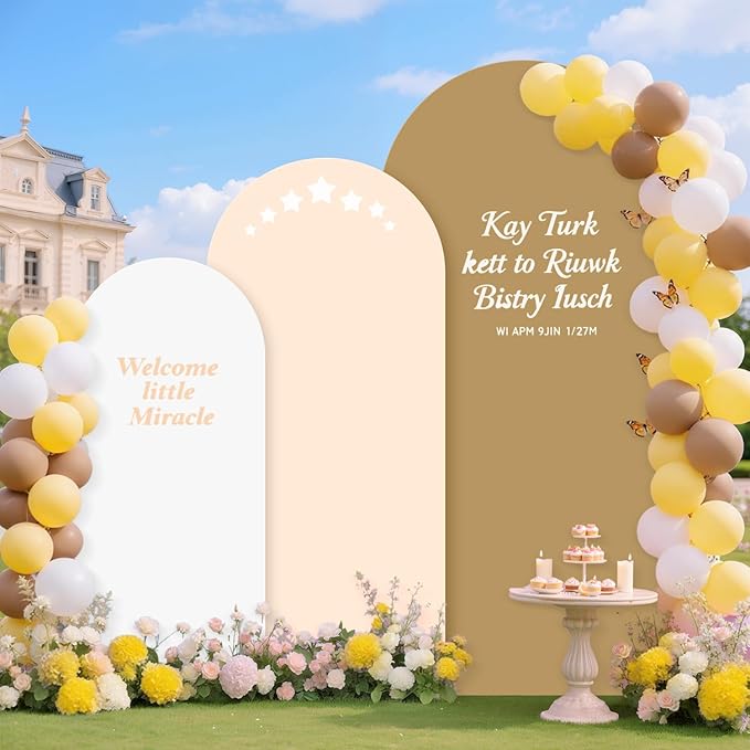 MODFUNS 6&6.6&7.2ft Arch Cover Set of 3 Spandex Arch Cover Khaki Beige White Arch Covers Stretchy Backdrop Fitted Arch Stand Covers for Wedding Ceremony Birthday Party Arch Decoration