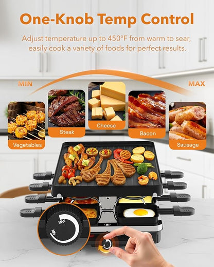 HBN Electric Raclette Table Grill with 8 Warming Trays, 2-in-1 Korean BBQ Grill & Electric Griddle Nonstick, Adjustable Temperature Control,1300W, Great for Indoor Family Gatherings, Parties & Dining