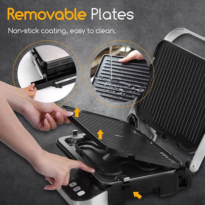 Taylor Swoden Panini Press Waffle Maker, 1600W Electric Indoor Grill with Non-Stick Double Sided Plates, LED Touch Screen, Independent Temperature Control, Opens 180 Degrees, Stainless Steel
