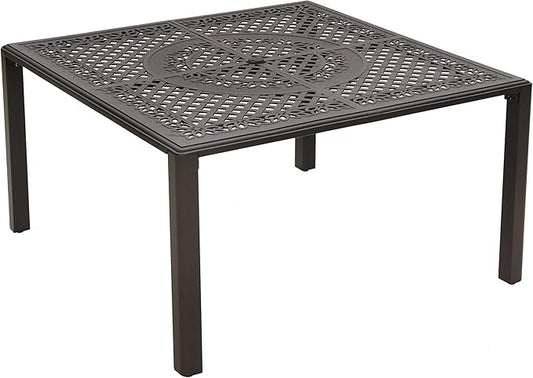 Sophia & William Outdoor Dining Table 4-Person Square Cast Aluminium, Patio Bistro Table with 2.2" Umbrella Hole for Porch Backyard, Bronze