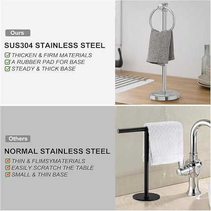 Hoimpro 17 Inch Stand Hand Towel Holder Towel Bar Towel Hanging Ring, Free Standing Floor Hand Towel Rack Storage for Bathroom Kitchen Vanity Countertops, Hardware Accessories(Polished Chrome)