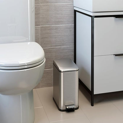 iTouchless 5 Liter / 1.32 Gallon SoftStep Bathroom Trash Can with Lid & AbsorbX Odor Filter – Slim Stainless Steel Wastebasket with Inner Bucket for Small Spaces, Home, Office, Bedroom, Living Room