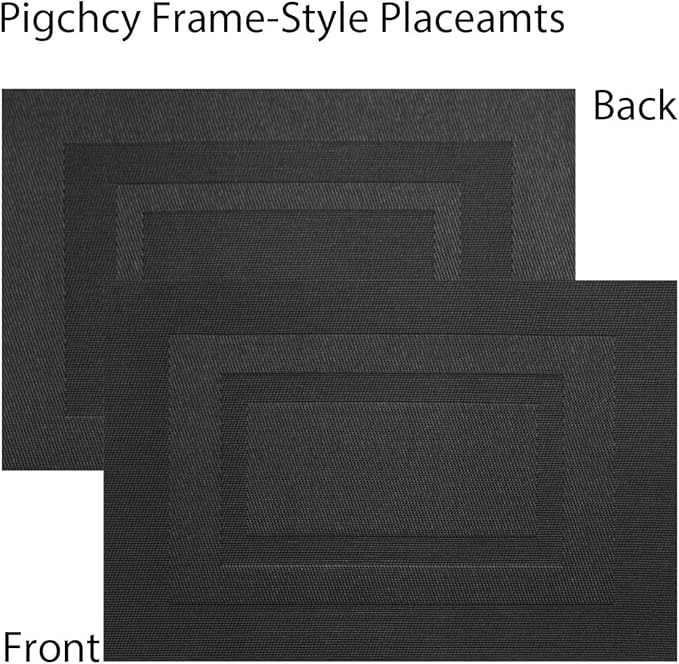 PIGCHCY Placemats Set of 8 Washable Durable Place Mats Vinyl Heat Resistant Non-Slip Table Mats Indoor Outdoor (Pure Black)