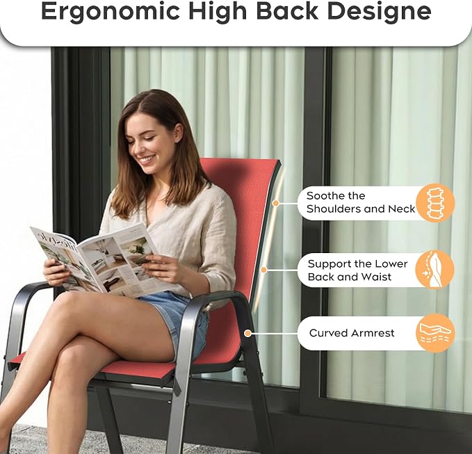 Patio Dining Chairs Set of 8 Outdoor Stackable Dining Chairs - Image 8