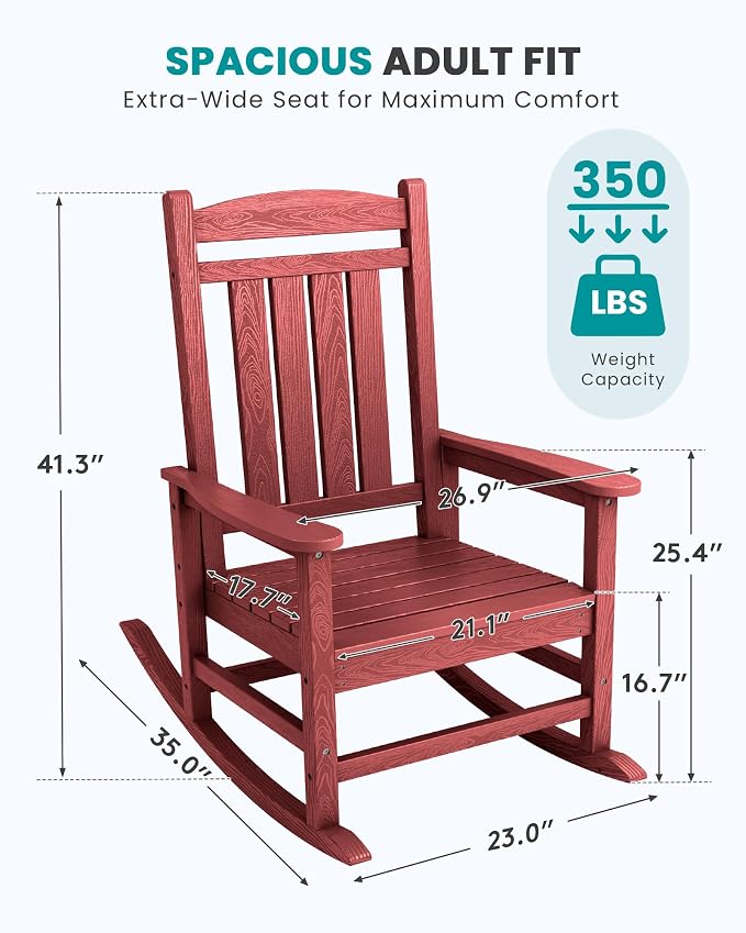 SERWALL Outdoor Rocking Chair Set of 2, Oversized Patio Rocking Chair, Porch - Image 3