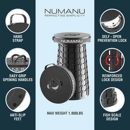 NUMANU 2025 Upgraded XXL Collapsible Stool 19.7", 1000lbs Max Weight, Wider & Taller Pop Up Seat, Heavy Duty Portable Retractable Folding Chair or Travel Foot Rest, Gift for Camping & Outdoors
