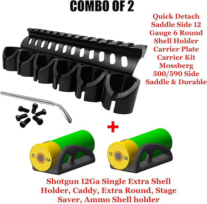 Gotical – Quick Detach Saddle Side 12 Gauge 6 Round Shell Holder Carrier Plate Carrier Kit Mossberg 500/590 Side Saddle & Durable