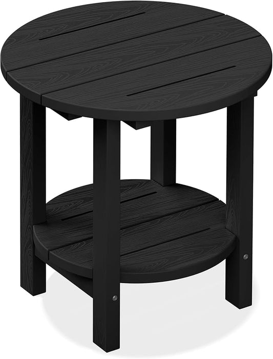 SERWALL Round Outdoor Side Table, HDPE Small Adirondack End Table,2-Tier Patio Side Table for Backyard Pool Porch Garden Lawn, Black