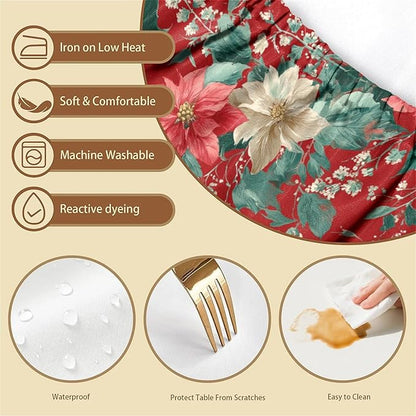 Rectangle Table Cloth Cover Waterproof Elastic Fitted Polyester Fitted Tablecloths for 4 Foot Tables for Indoor,Picnic, Camping, Outdoor （48" x 24"，Christmas Flowers）