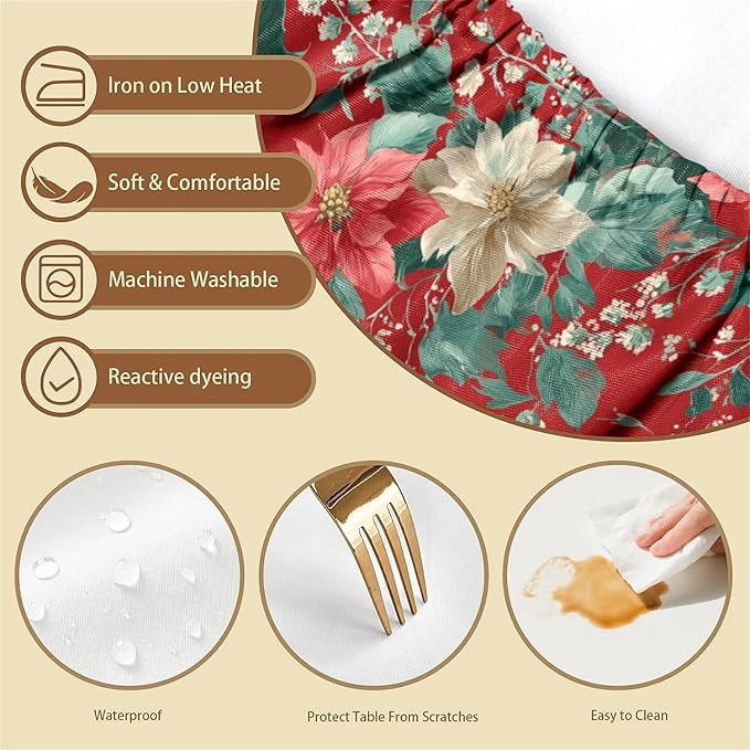 Rectangle Table Cloth Cover Waterproof Elastic Fitted Polyester Fitted Tablecloths for 4 Foot Tables for Indoor,Picnic, Camping, Outdoor （48" x 30"，Christmas Flowers）