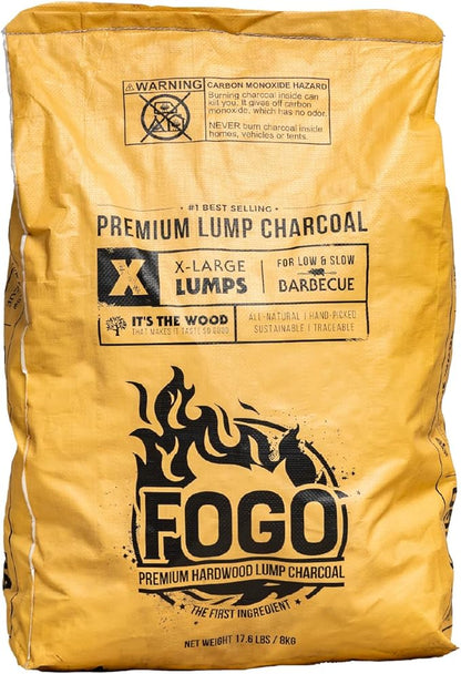 FOGO Premium Lump Charcoal 17.6 Pound Bag, Extra Large Sized Lump Charcoal for Low and Slow Barbecue, and Post Oak Wood Chunks 3.85 lb Bag