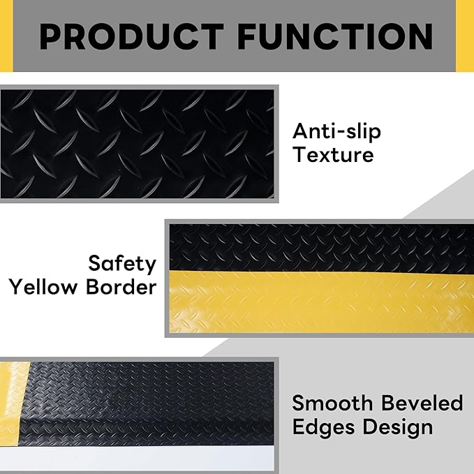 Nisorpa Anti Fatigue Mats Industrial 3' x 6' Ergonomic Standing Mat 15/16" Extra Thick Kitchen Mat Heavy Duty Commercial Diamond Plate Cushioned Shop Floor Mats - Safety Support for Leg & Back Pain