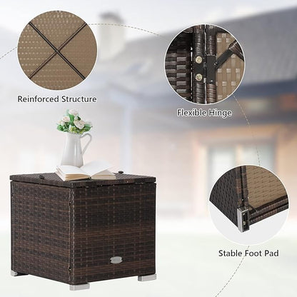 Tangkula 2 Pieces Patio Ottomans, Patiojoy Hand-Woven PE Rattan Side Table with Removable Cushion & Hidden Storage Space, Multifunctional Storage Box, Seat for Patio, Backyard, Poolside (Off White)