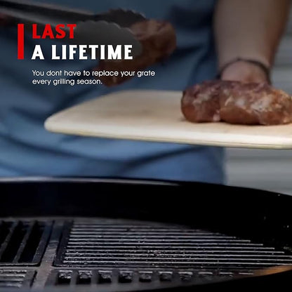 Pre-Seasoned Modular Cast Iron Grate, Fits 22.5" Kettle Grills Like Weber and SnS Grills Heavy-Duty 19 lb Grate for Superior Heat Retention & Versatile Cooking