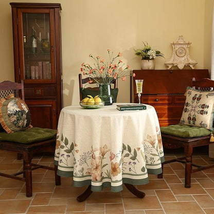 Designer Vintage French Small Round Tablecloth,Linen Shabby Chic Floral Colorfast Table Cloth,Decor Table Cover for Kitchen,Dining,Tea Party,Home,Christmas,Diameter 55"-Manolya