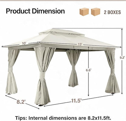 10'x13' Outdoor Gazebo, Metal Frame Heavy Duty Patio Canopy Tent Shelter - Image 2