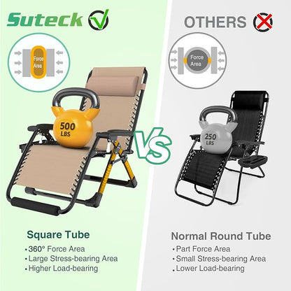 Suteck Oversized Zero Gravity Chair, 500LBS 29In XL Outdoor Recliner Chairs | - Image 6